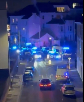 Emergency vehicles responding to a serious assault in Plymouth.