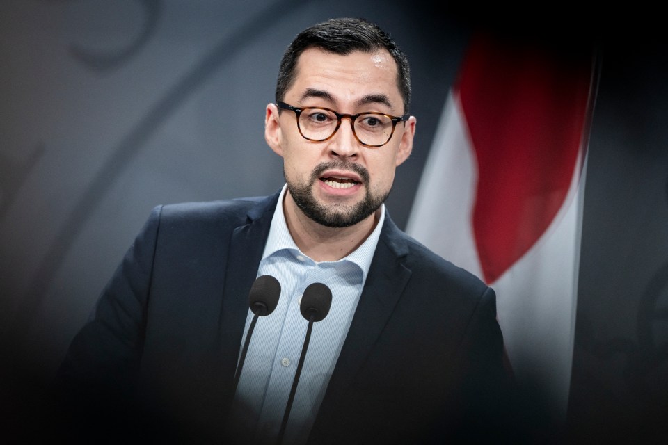 Mute B Egede, Greenland's prime minister, speaking at a press conference.