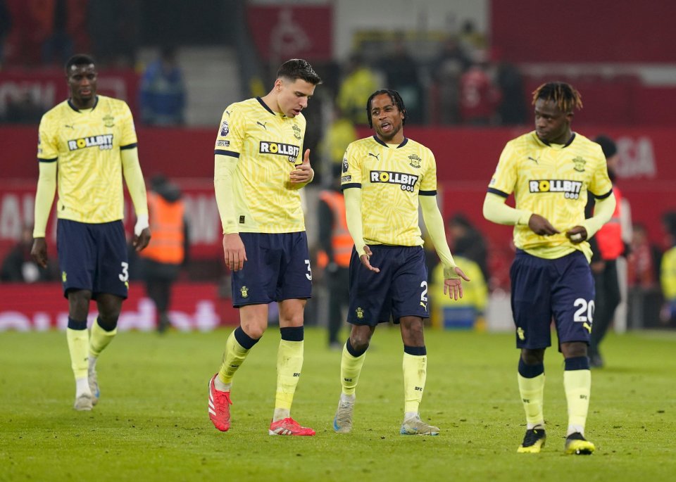 Southampton players Jan Bednarek and Kyle Walker-Peters after a Premier League match.