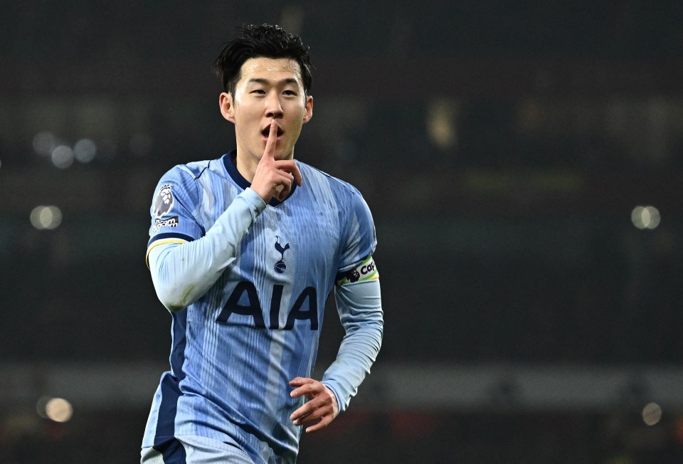 Son Heung-min of Tottenham Hotspur celebrating a goal.