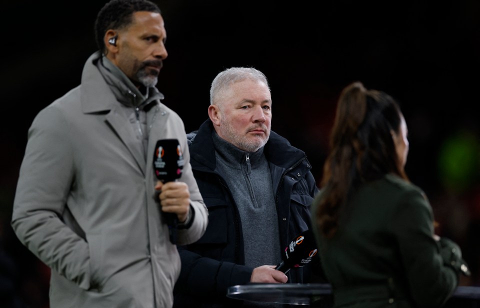 Rio Ferdinand and Ally McCoist giving a soccer match commentary.