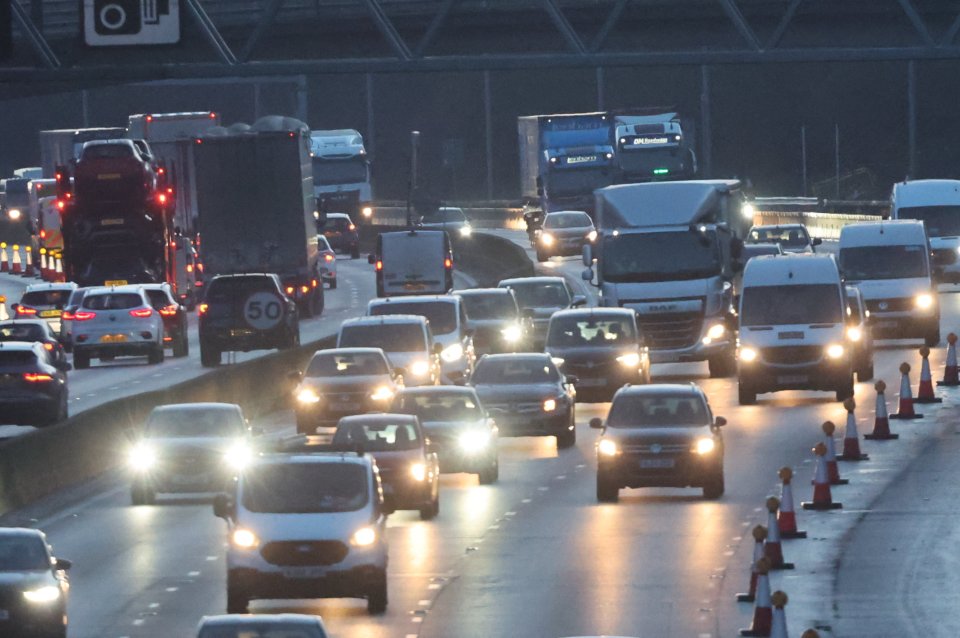 Traffic on the M25 motorway in Kent at the start of the New Year return to work