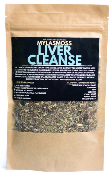 Package of Mylasmoss Liver Cleanse herbal tea blend.