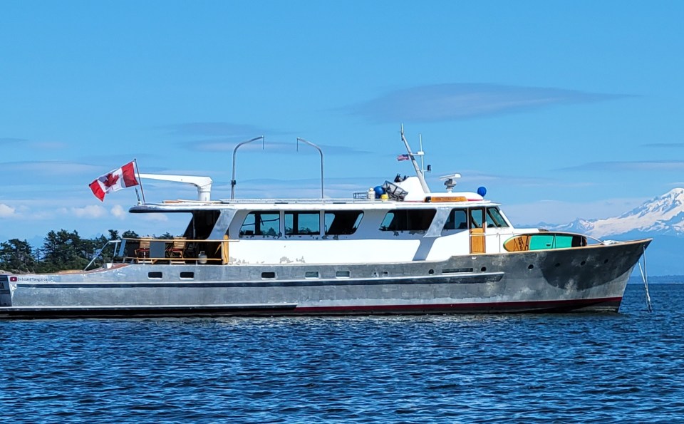 Tangaroa cruising the San Juan islands after most of the paint has been removed