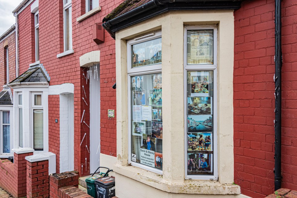 Gavin and Stacey's house in Barry, Wales, decorated with photos of the show's cast and crew.