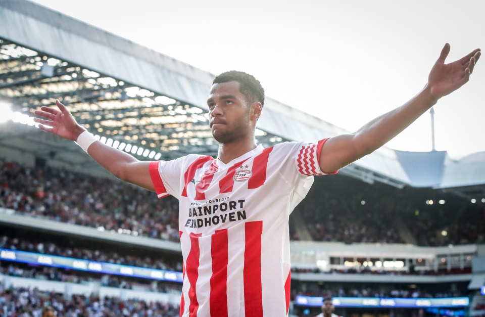 Cody Gakpo of PSV celebrating after scoring a goal.