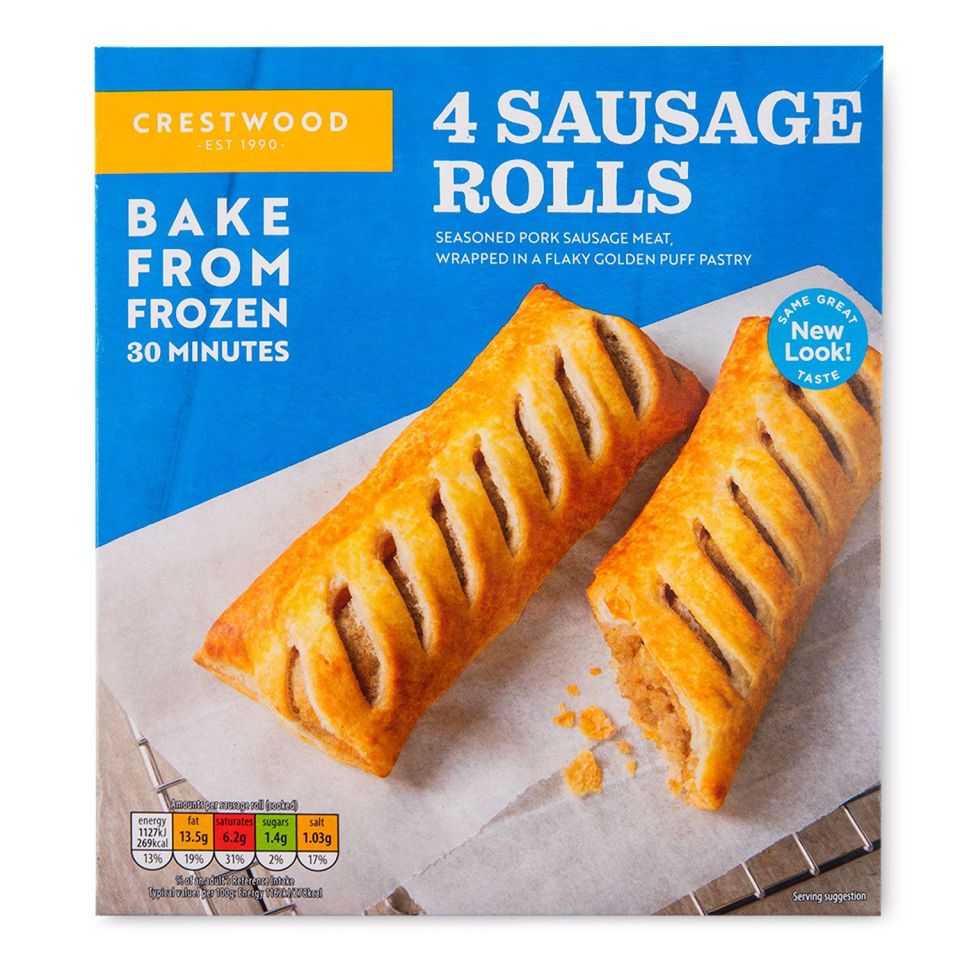 Package of four Crestwood sausage rolls.