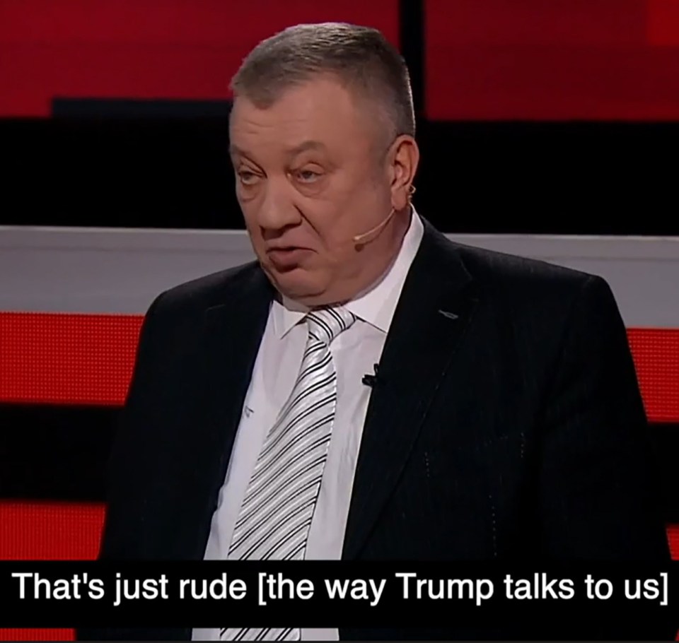 Andrey Gurulev, a pro-Kremlin MP, on Russian television, criticizing Donald Trump.