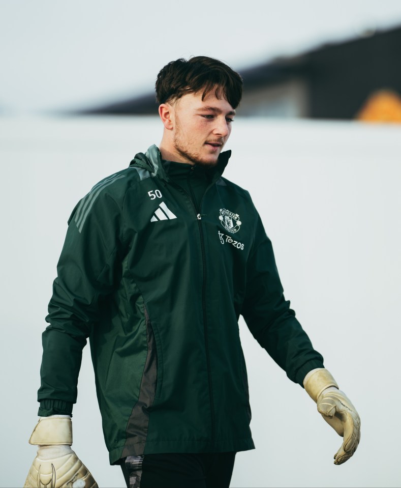 Elyh Harrison, Manchester United goalkeeper, at a training session.