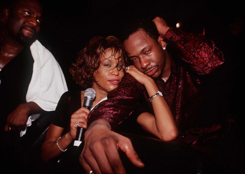 Whitney Houston, Bobby Brown, and Bebe Winans at Ocean Club in the Bahamas.