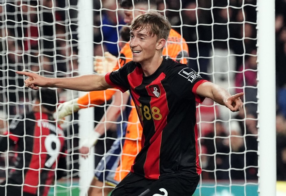 Bournemouth's Dean Huijsen celebrating a goal.