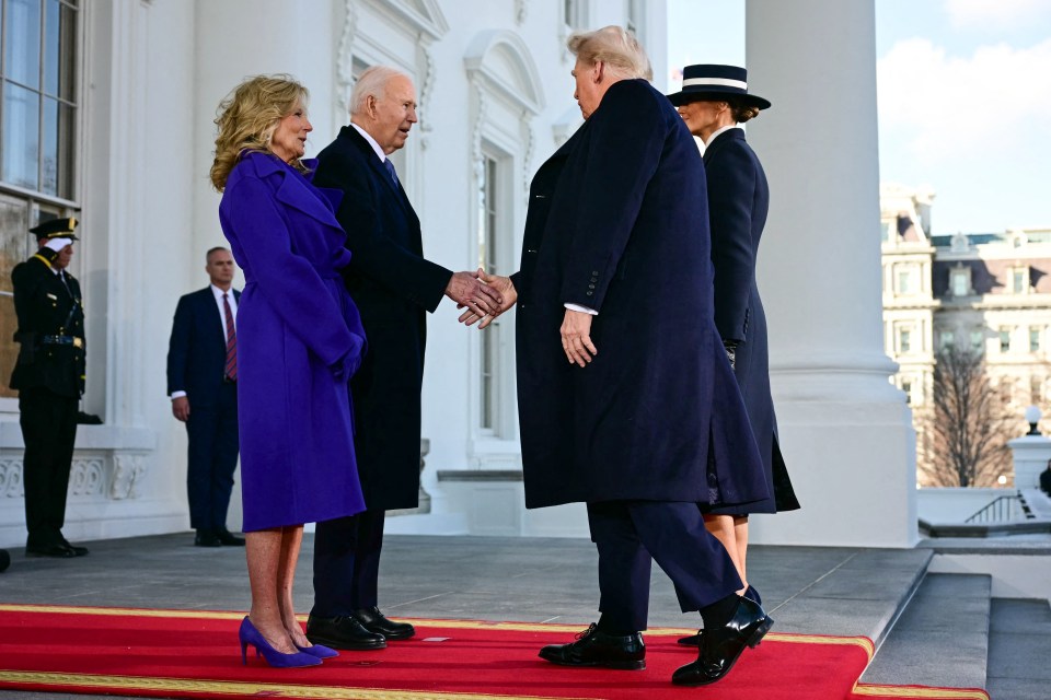 President Biden and First Lady Jill Biden greeting President-elect Trump and Melania Trump at the White House.