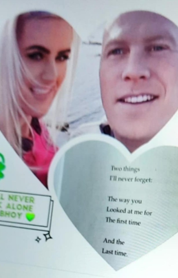 Social media post showing a couple's photo with a short poem and the woman's name.