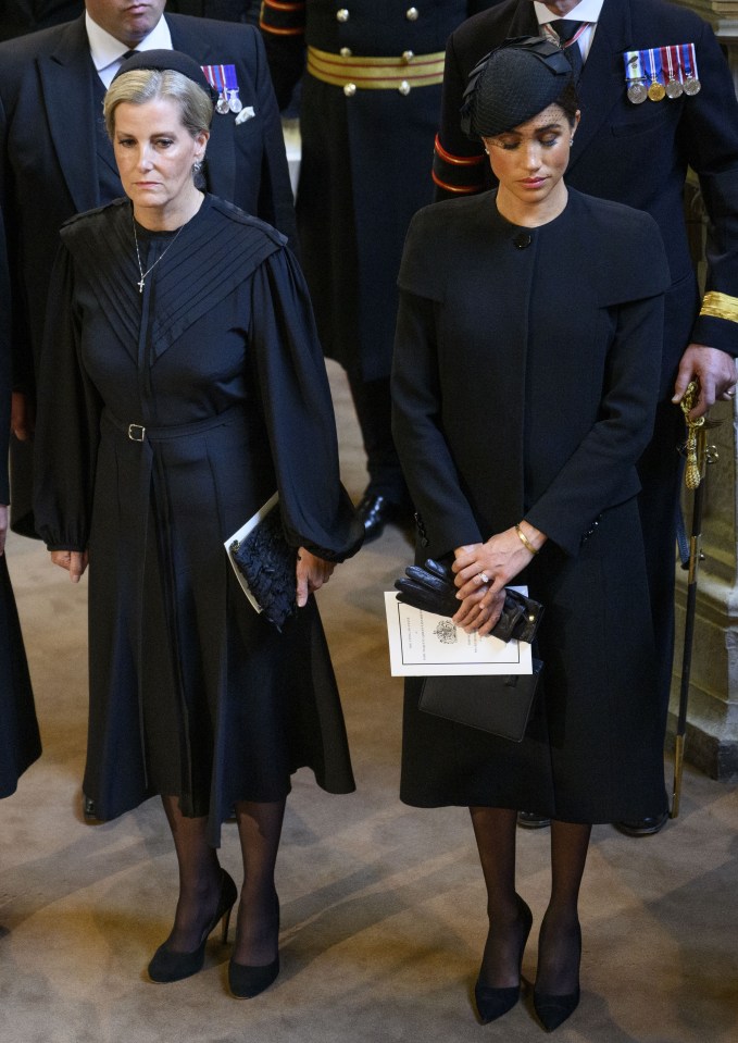 Sophie, Countess of Wessex, and Meghan, Duchess of Sussex, at Queen Elizabeth II's coffin procession.