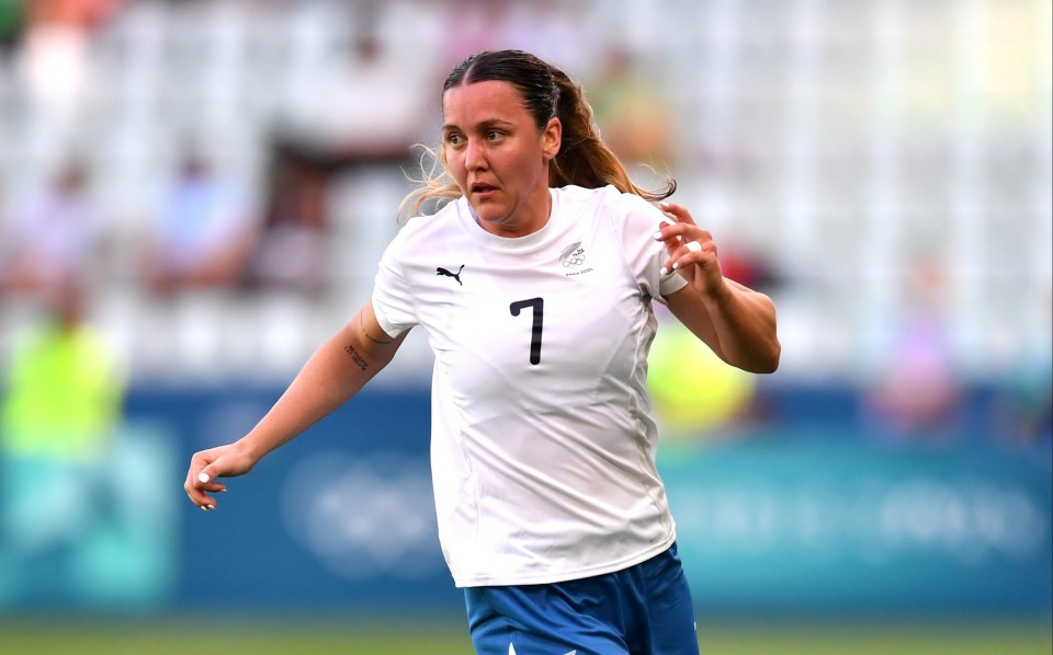 Ali Riley #7 of the New Zealand women's soccer team runs with the ball.