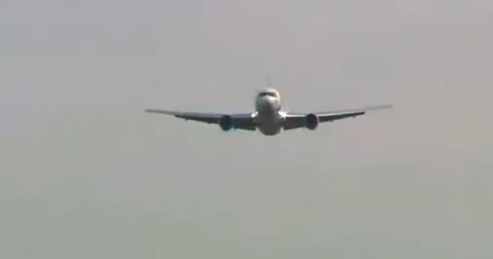 Boeing 767 making belly landing.