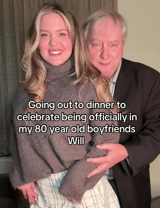 A young woman and her 80-year-old boyfriend on a dinner date.