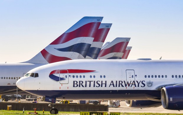 British Airways Boeing 777 taxiing at an airport.