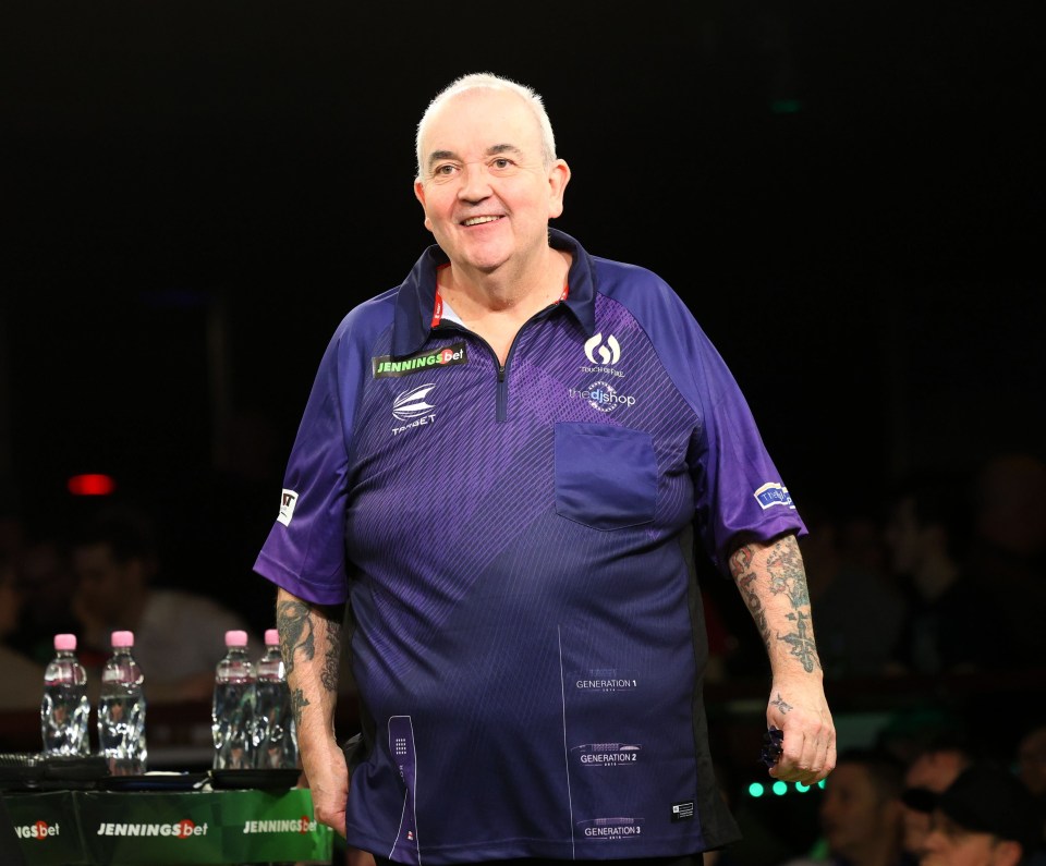 Phil Taylor at the 2024 World Senior Darts Championship.