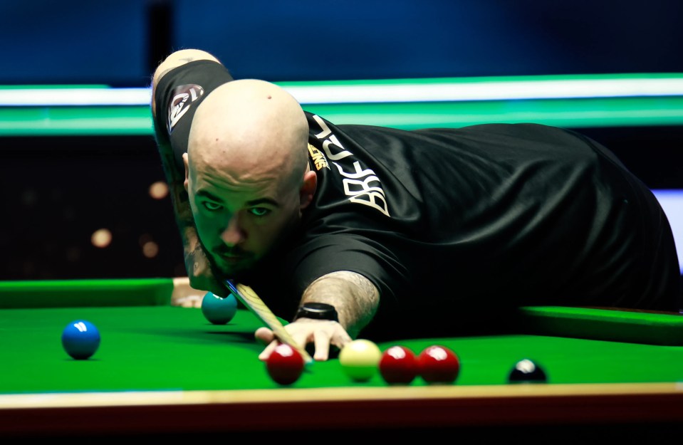 Luca Brecel of Belgium playing snooker.