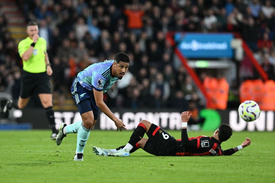 William Saliba was controversially sent off for a tangle with Bournemouth's Evanilson