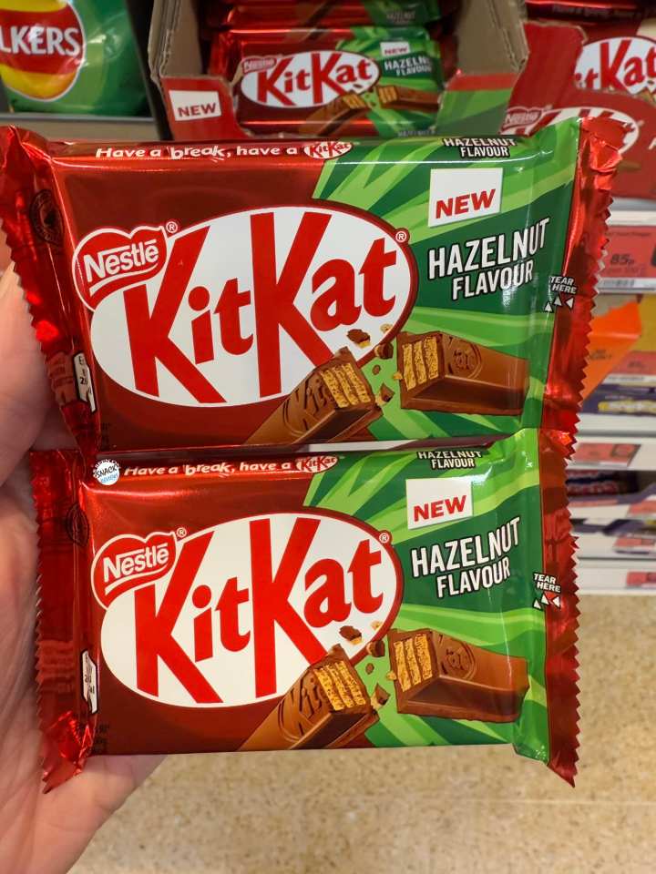 Two KitKat Hazelnut flavor bars.