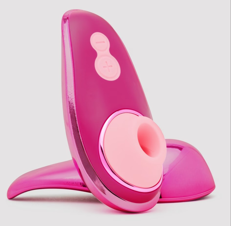 Pink sex toy with plus and minus buttons.