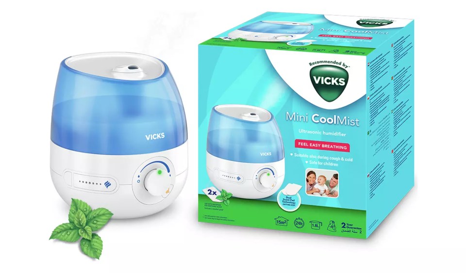 Vicks Mini CoolMist ultrasonic humidifier with box.