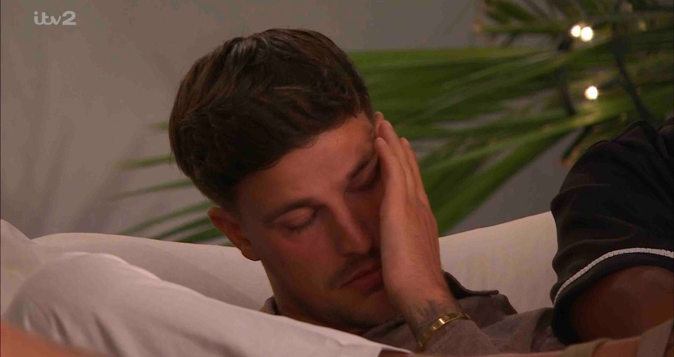 Luca Bish crying on Love Island.