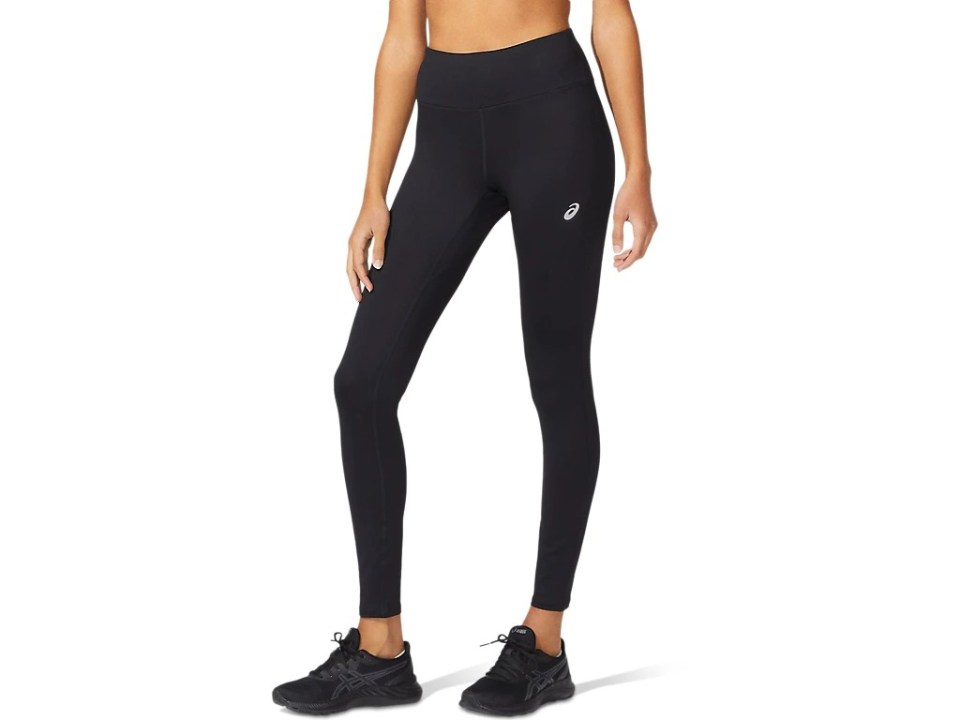 Woman wearing black ASICS leggings.