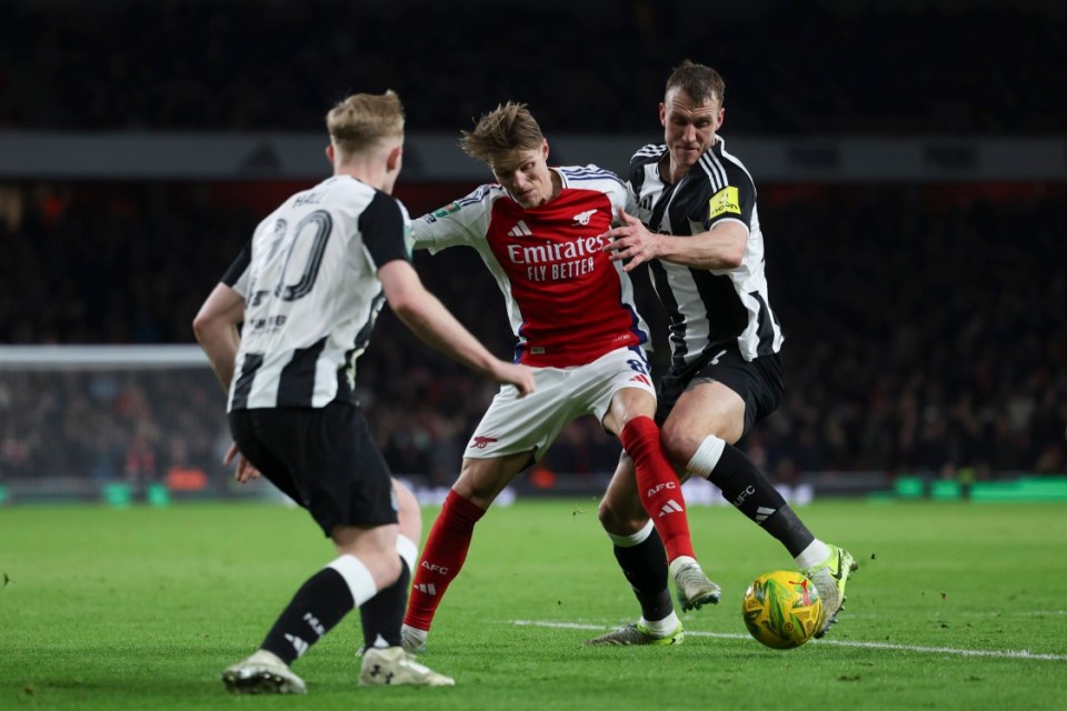 Newcastle's midfield were tight on Martin Odegaard