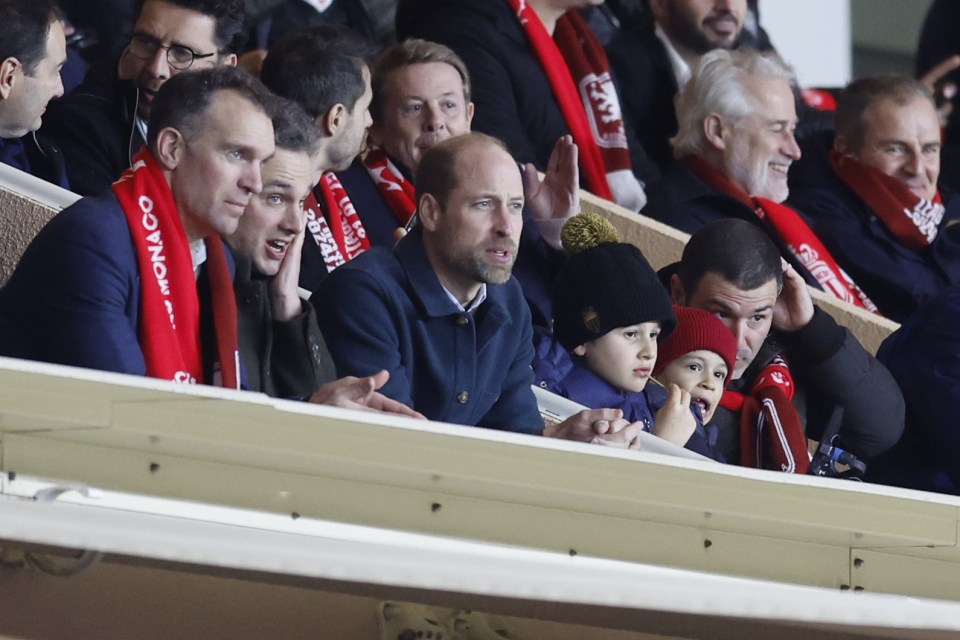 epa11842738 Britain's William, Prince of Wales (C), is seen during the UEFA Champions League league phase match between AS Monaco and Aston Villa FC, in Monaco, 21 January 2025. EPA/SEBASTIEN NOGIER