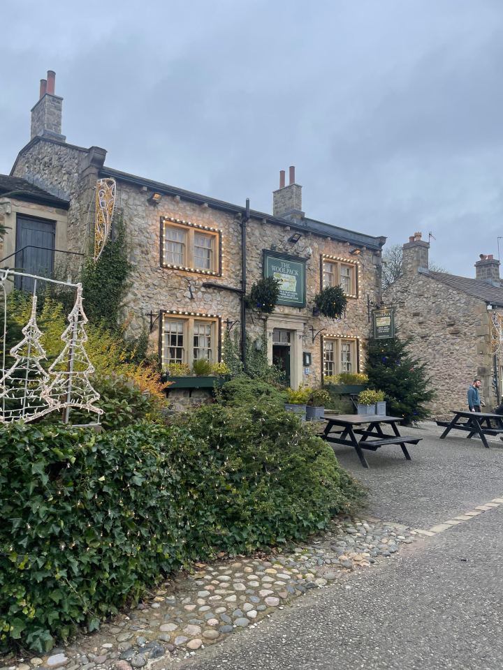 The Woolpack pub in Emmerdale, decorated for the holidays.