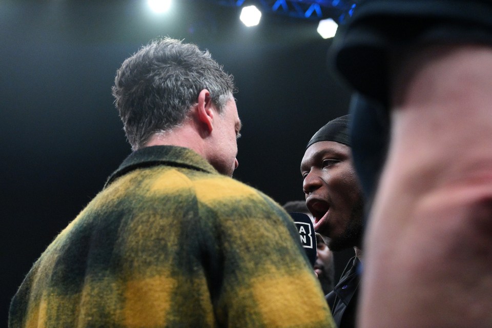 MANCHESTER, ENGLAND - JANUARY 18: Wayne Bridge, English former football player, faces off with JJ 'KSI' Olatunji, English influencer, boxer and musician, as their Misfits boxing fight is announced during the Misfits Boxing 30 Live fight card at Co-op Live on January 18, 2025 in Manchester, England. (Photo by Ben Roberts Photo/Getty Images)