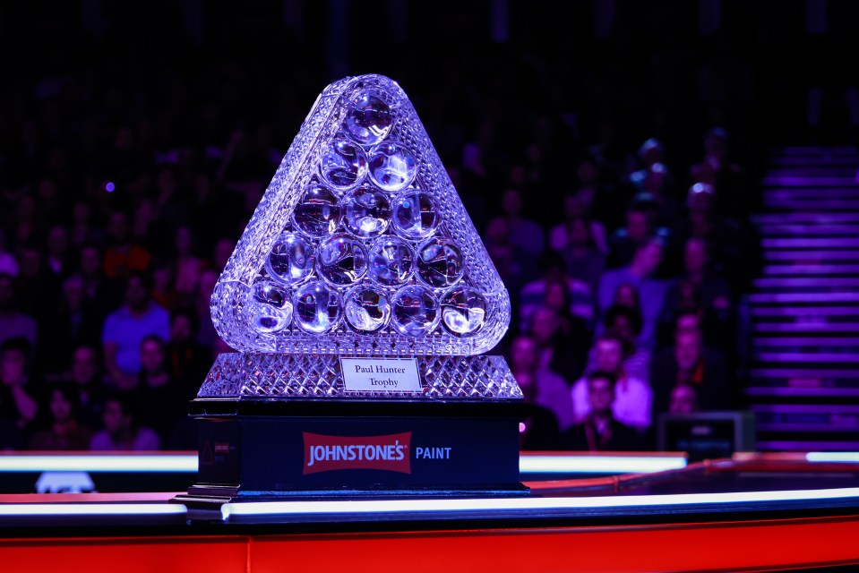 LONDON, ENGLAND - JANUARY 12: The Paul Hunter trophy for the 2025 Johnstone's Paint Masters is on display at Alexandra Palace on January 12, 2025 in London, England. (Photo by Tai Chengzhe/VCG via Getty Images)