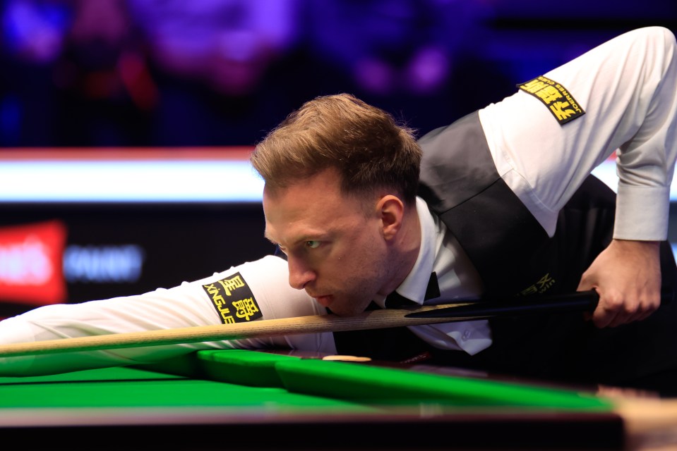 LONDON, ENGLAND - JANUARY 17: Judd Trump of England plays a shot in the Quarterfinal match against Ding Junhui of China on day 6 of the 2025 Johnstone's Paint Masters at Alexandra Palace on January 17, 2025 in London, England. (Photo by Tai Chengzhe/VCG via Getty Images)