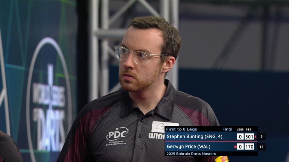 Stephen Bunting and Gerwyn Price during a darts match.