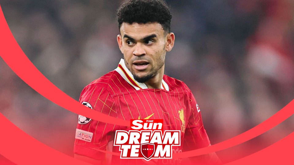 Luis Diaz in a Liverpool jersey, The Sun Dream Team logo.