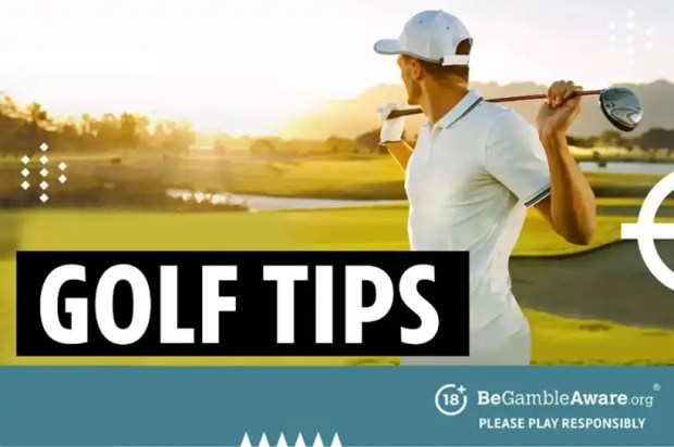 Golfer on a golf course with &quot;Golf Tips&quot; text overlay.