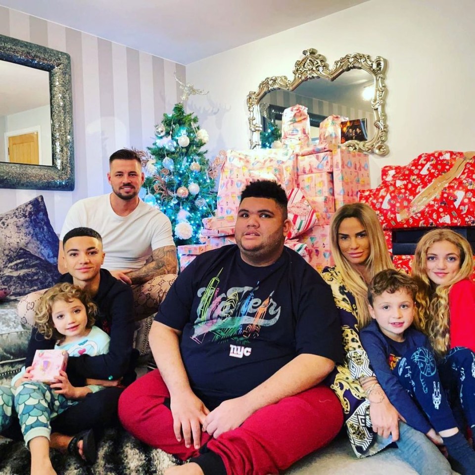 Katie Price with her children and partner at Christmas.