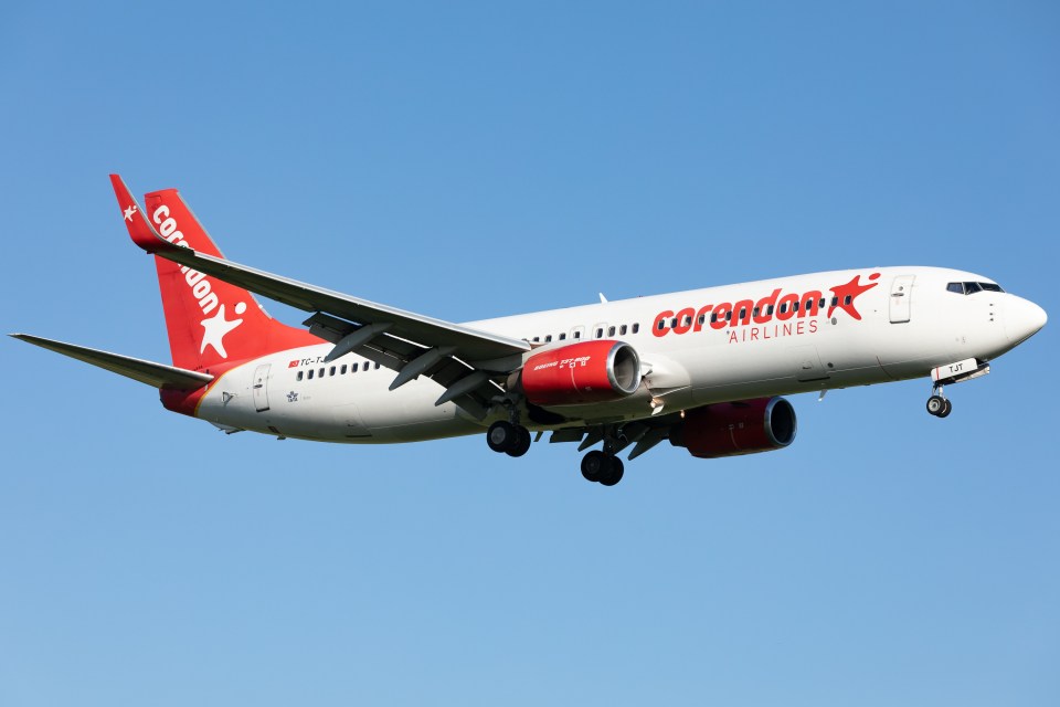 Corendon Airlines Boeing 737 airplane in flight.