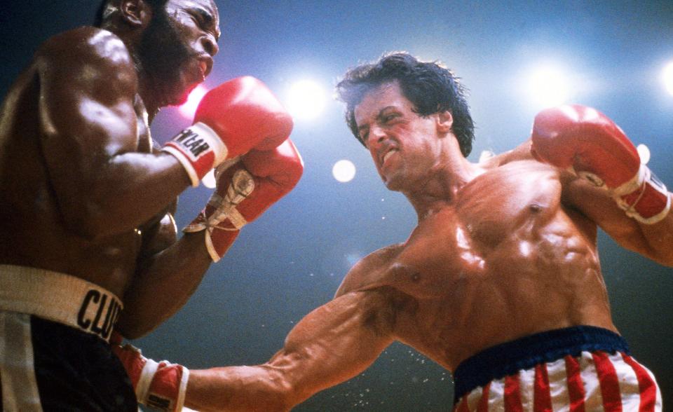 Rocky Balboa and Clubber Lang boxing in Rocky III.