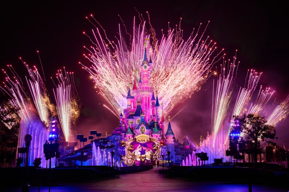 Fireworks over Sleeping Beauty Castle.