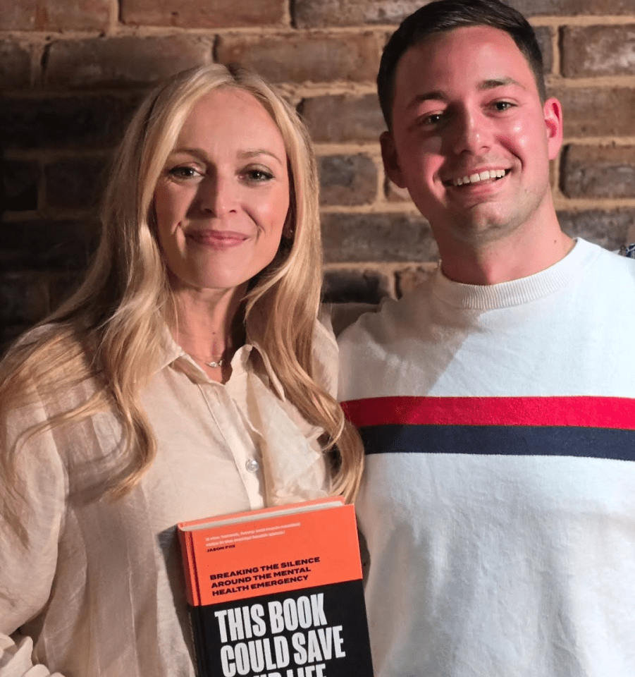 Fearne Cotton and Ben West holding a book titled "This Book Could Save Your Life".