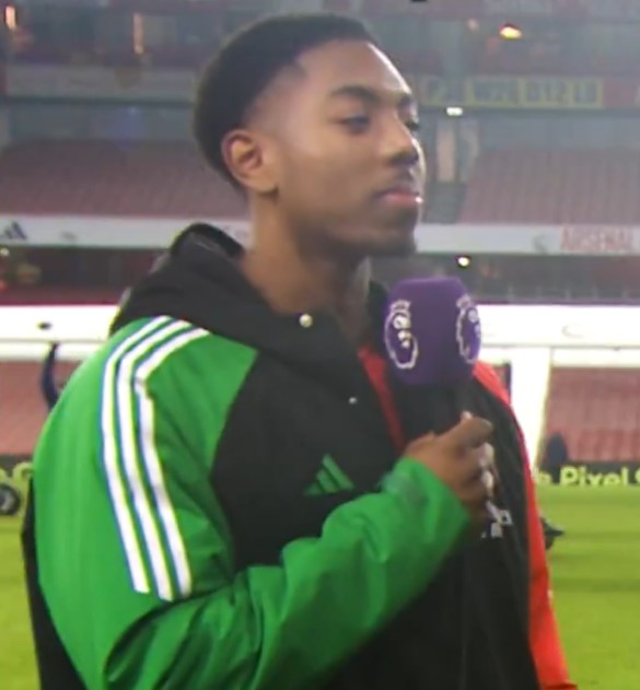 Man in green jacket being interviewed at a stadium.