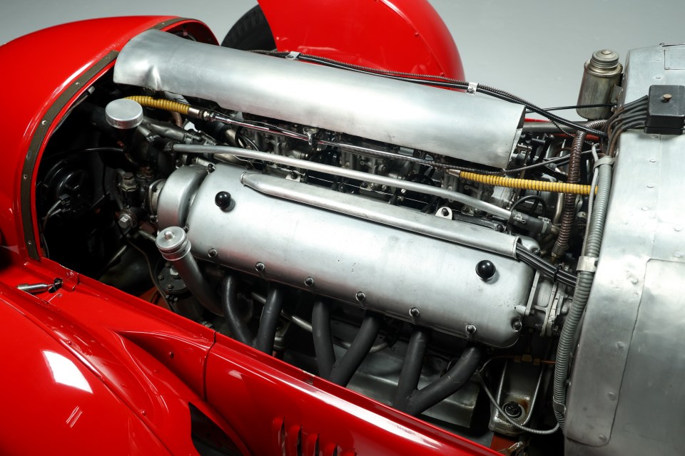 Close-up of a classic car engine.