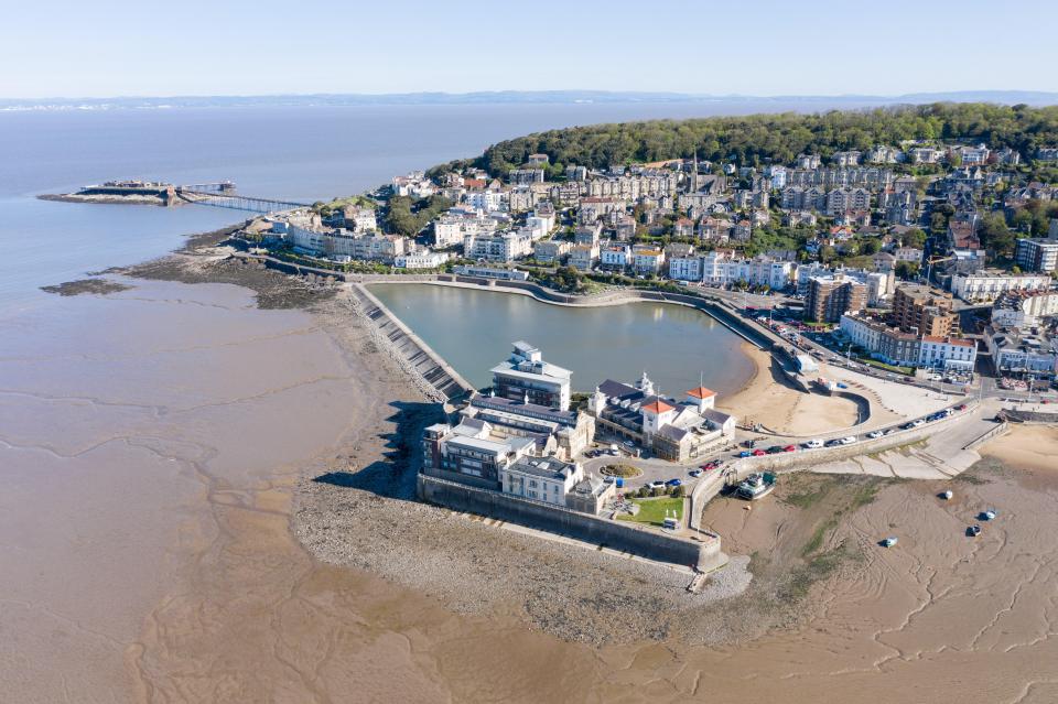 Aerial view of Weston-Super-Mare's Marine Lake.