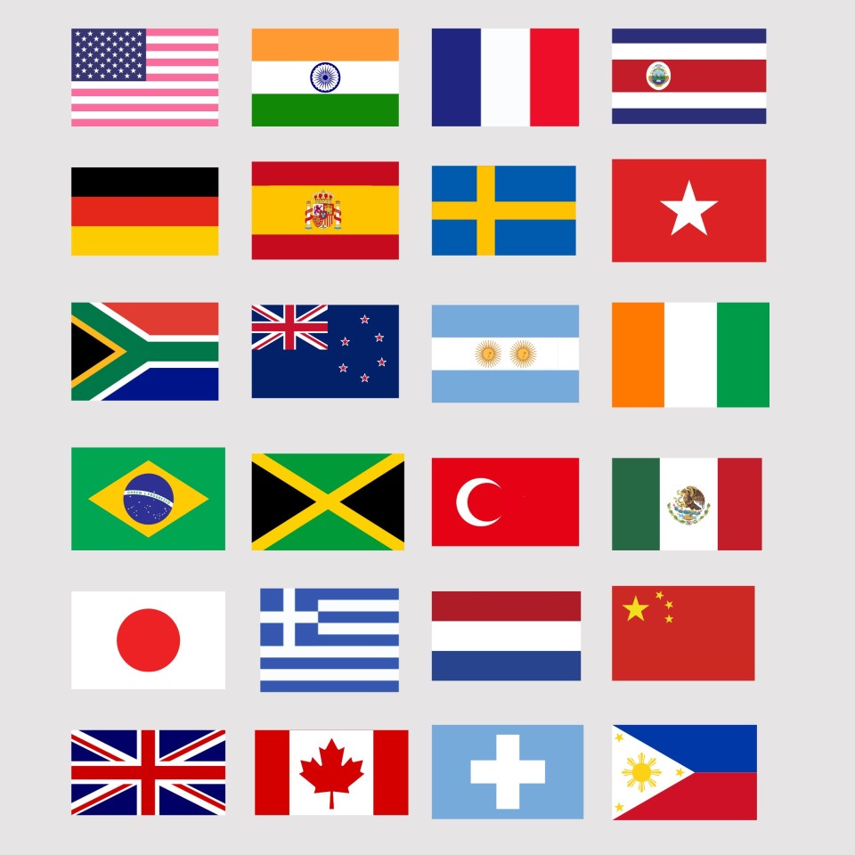 Grid of national flags with one or more errors.