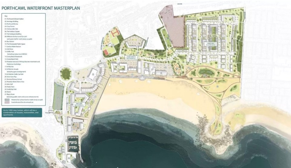 Illustration of Porthcawl Waterfront Masterplan showing up to 1,100 new homes.