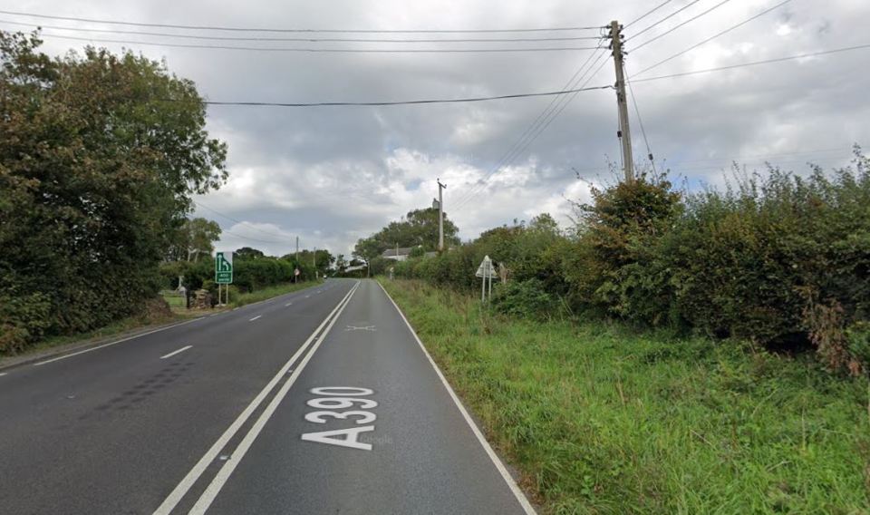 A390 road in Cornwall, England.